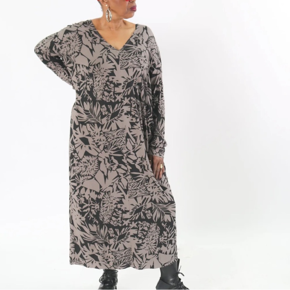 bryn Walker Grayish & Black Tropical Oasis Taylor Lagenlook Viscose Dress NWT XL
